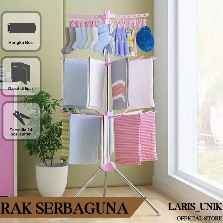 Jemuran baju Bayi Jemuran Menara 16 Jari-jari 3 Tingkat Gantungan Baju Hanger 24 jepitan Laris_Unik