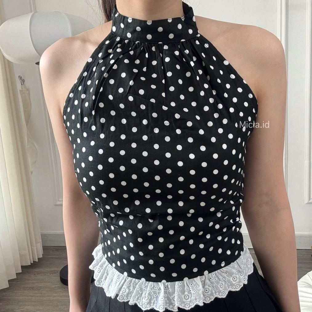 TERMURAH MICLA - Kezia Top | Atasan Wanita Polkadot Halter Top | Tanktop Wanita Kekinian Polkadot Ha