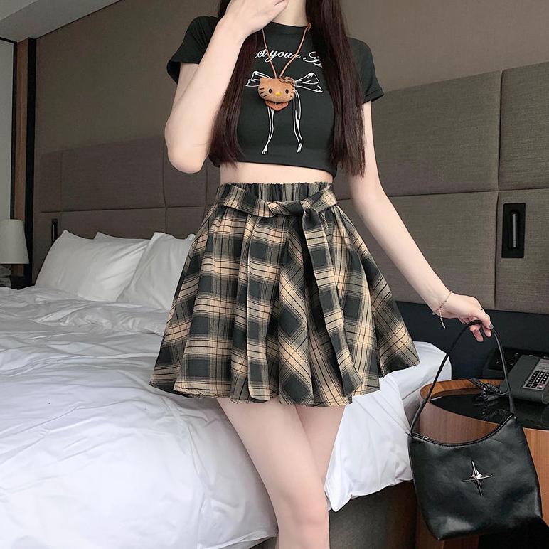 HOT PRODUCT S-2XL Rok Pendek Pinggang Tinggi Ala Korea Rok Pendek Kemeja Kotak-kotak Rok Pendek Tida