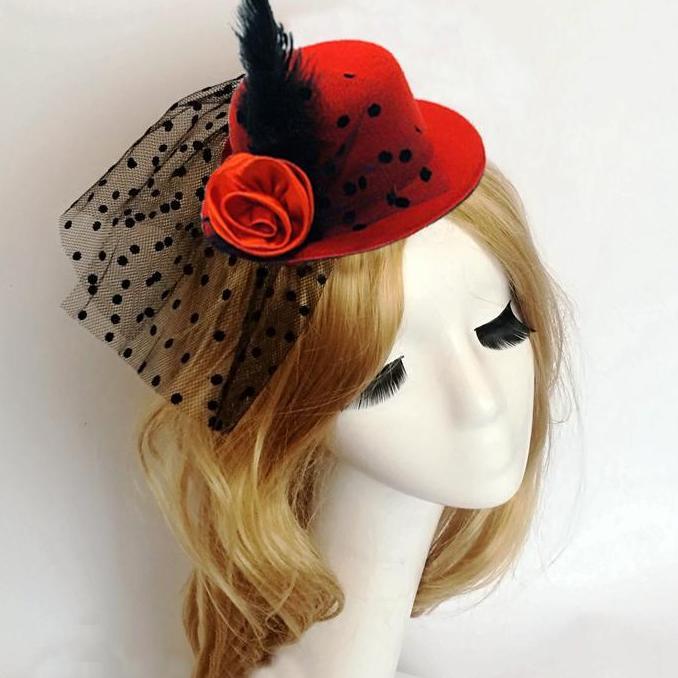 HERBONE Jepit Topi Hiasan Rambut Jaring Topi Fascinator Fascinator Hat Wedding  Topi Kecil Hiasan Ke