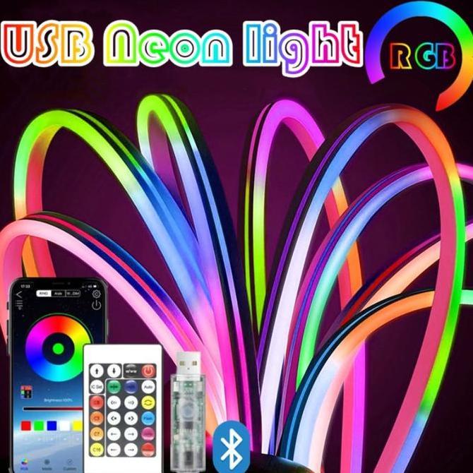 PARANE Lampu Neon Flex Running LED Remote 5m Lampu warna warni LED Running RGB App Control Sensor Ta