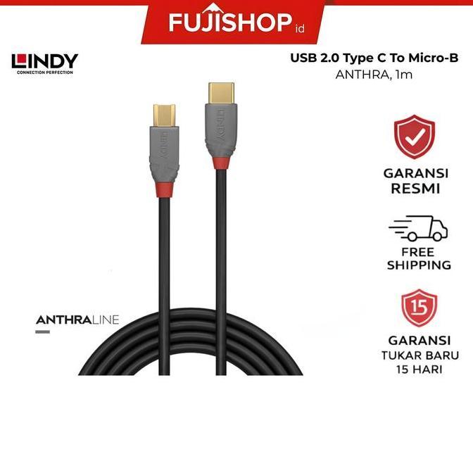 LINDY USB 2.0 Type C to Micro B Cable Anthra 36891 1M Garansi Resmi