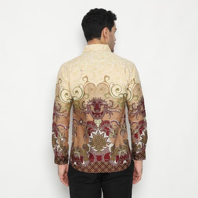 Kemeja Batik Pria Atasan Batik Modern Lengan Panjang Warna Cream OLR239