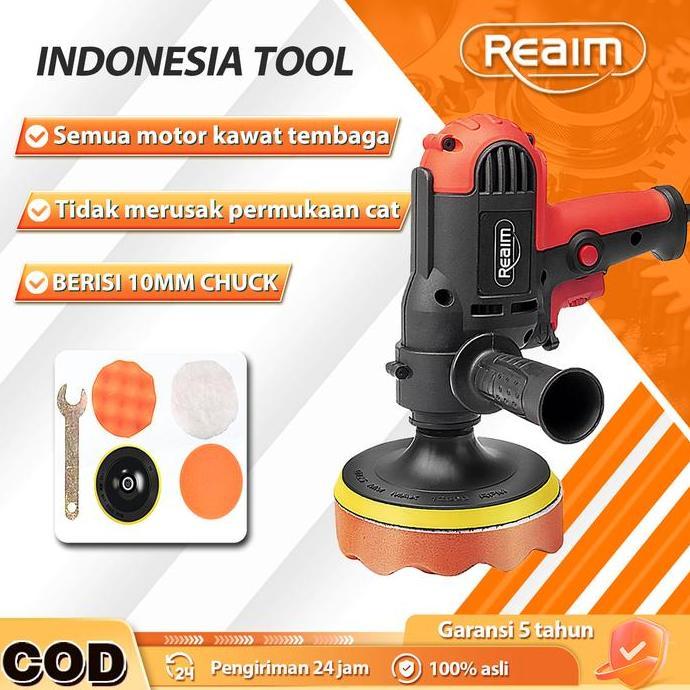 REAIM Mesin Polisher Mesin Poles Mobil Alat Poles Mobil Polisher Mobil Mesin Poles Listrik 10MM Chuc