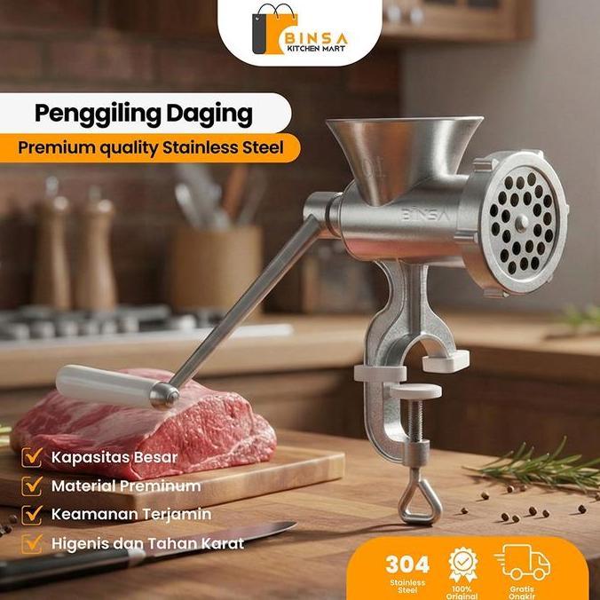 BINSA - Mesin Giling Daging Manual Stainless Penggiling Bakso Ukuran Kecil Besar JCW
