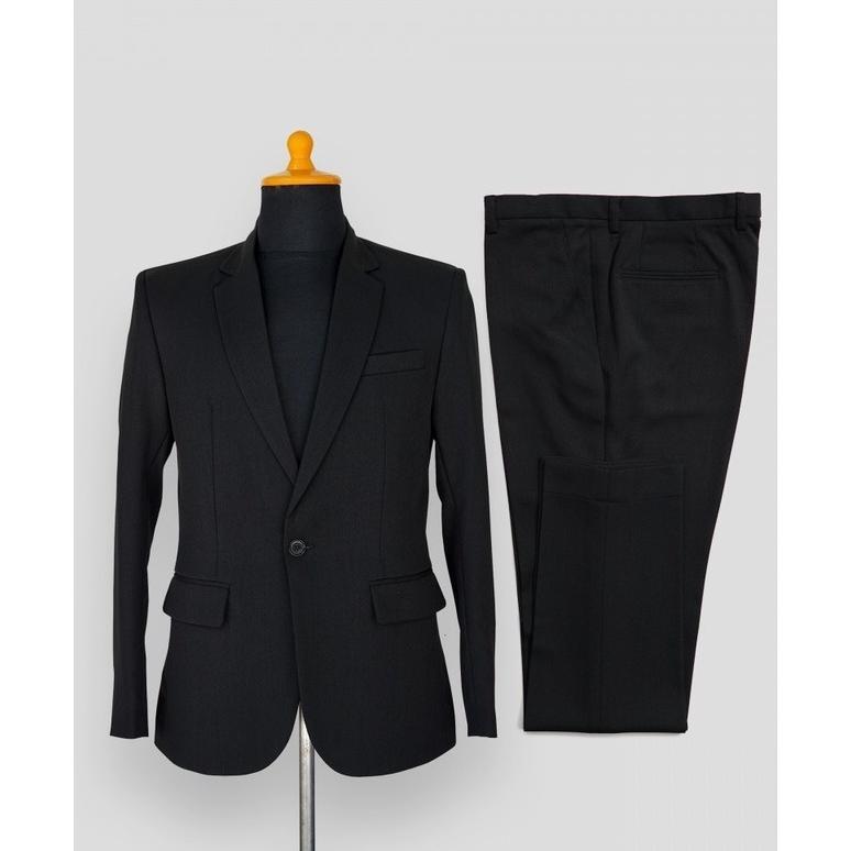 Stelan Jas Celana Formal Pria Hitam Mode Slimfit Untuk Acara Wisuda Desain Anak Muda