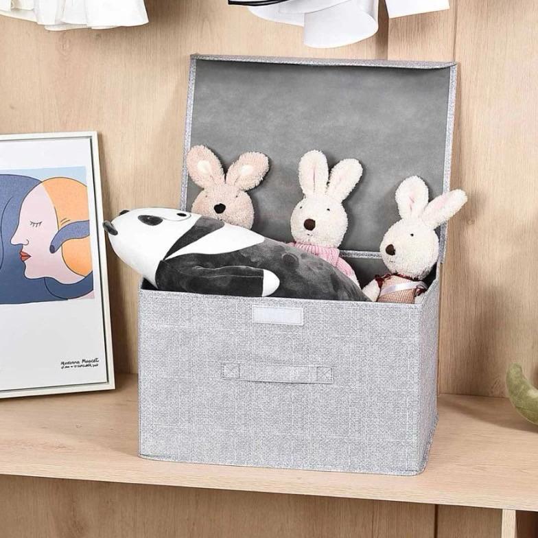 DENPASAR MINISO Fabric Storage Box with Cover L Kotak Box Barang Kain Gray Series Lidless Storage Bo