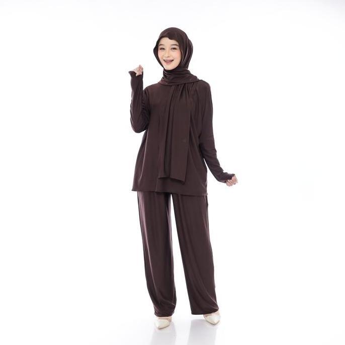One Set Spandex Jersey Wanita Jumbo Batwing Atasan & Celana Setelan Hijab Santai Stylish