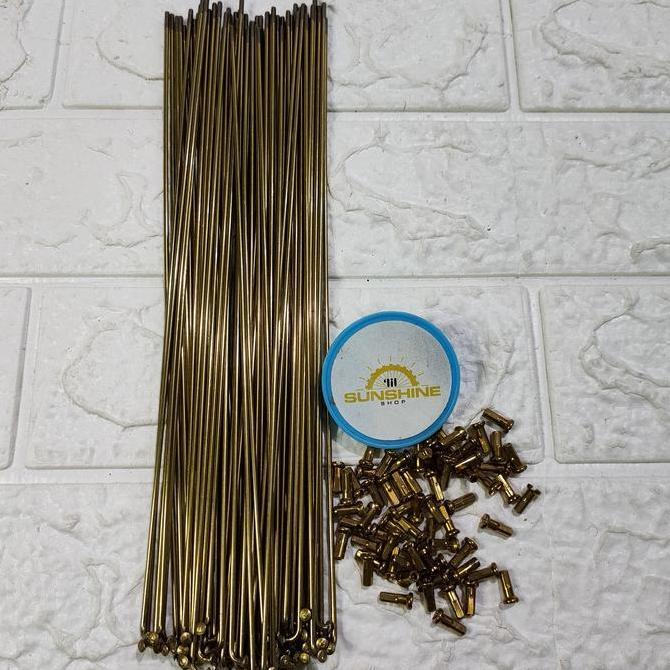 Spoke Ruji Jari 262mm STAINLESS Warna Kuning GOLD 14G x 262 Untuk Velg Rims Sepeda Roadbike Fixie 70