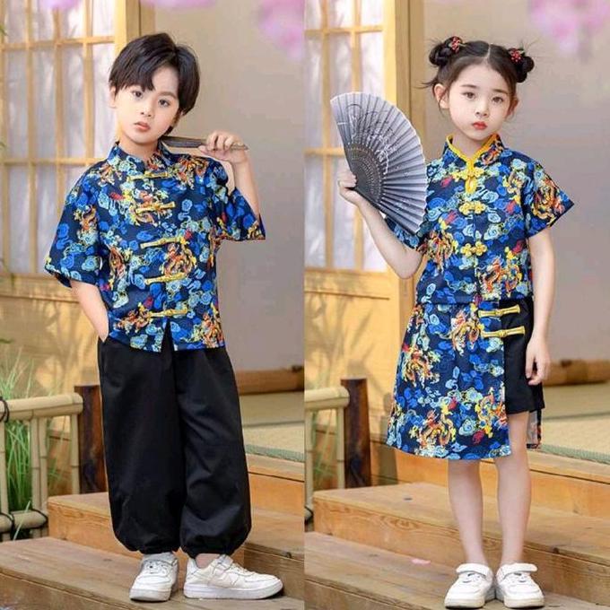 Setelan Baju Imlek Anak Couple Qipao Cheongsam Oriental - Baju Sangjit Pesta Tradisional Import Cny 