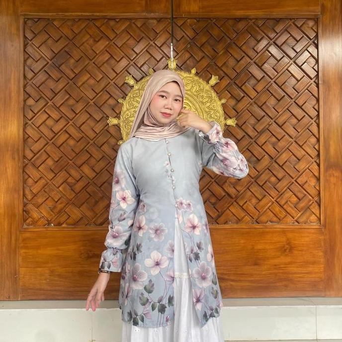 Tunik Lebaran Model Melayu Motif Bunga - Rfh Fashion - Cantik Mewah Elegan Muslim Wanita Atasan