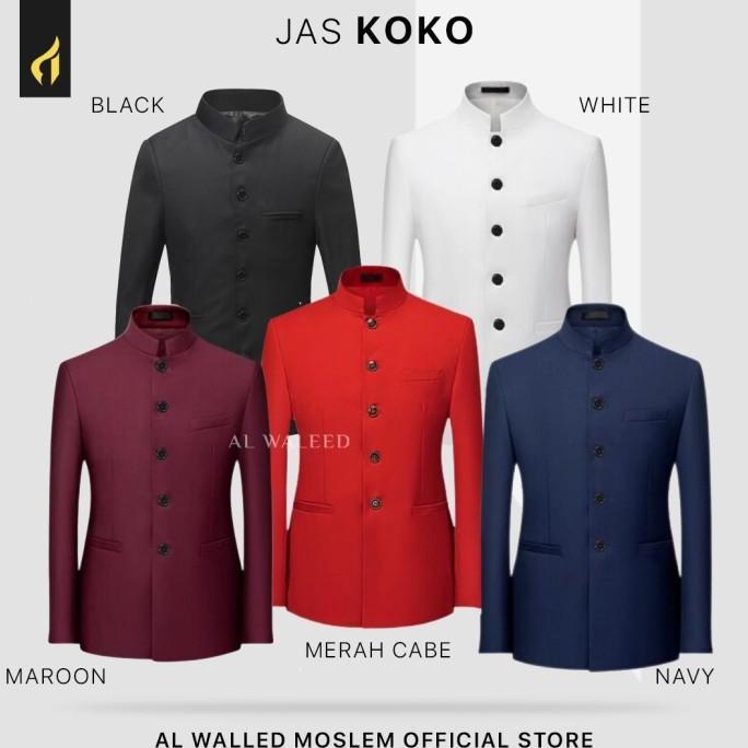 New Alwaleed Moslem Jas mandarin - Jas Koko Pria Modern Warna Merah Cabe