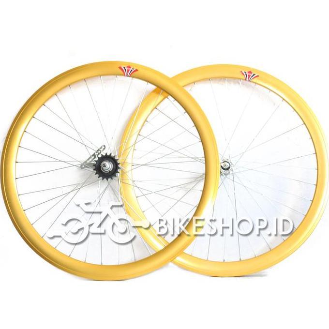 Velg Set Sepeda 700C 4CM GOLD BELAKANG TORPEDO / DEPAN Alloy Rims Roda Siap Jadi Fixie Balap Road Bi