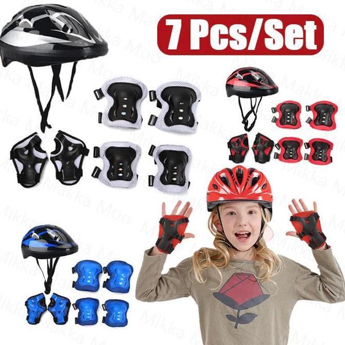 Ready Stock7PCS Pelindung Lutut Sikut Sepatu Roda Anak / helm anak decker sepatu roda full set alat 