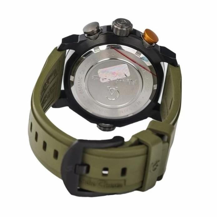 New Jam Tangan Pria Alexandre Christie Chronograph AC 6565 MCREPGN Black Dial Green Rubber Strap