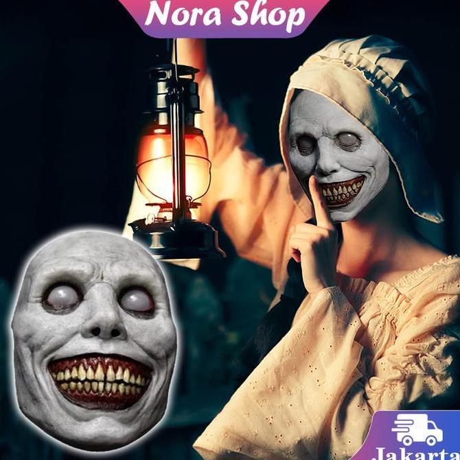 GERAMANK Topeng Rumah Hantu Pesta Lelucon / Cos Topeng Eksorsis Senyum / Topeng Eksorsis Mata Putih