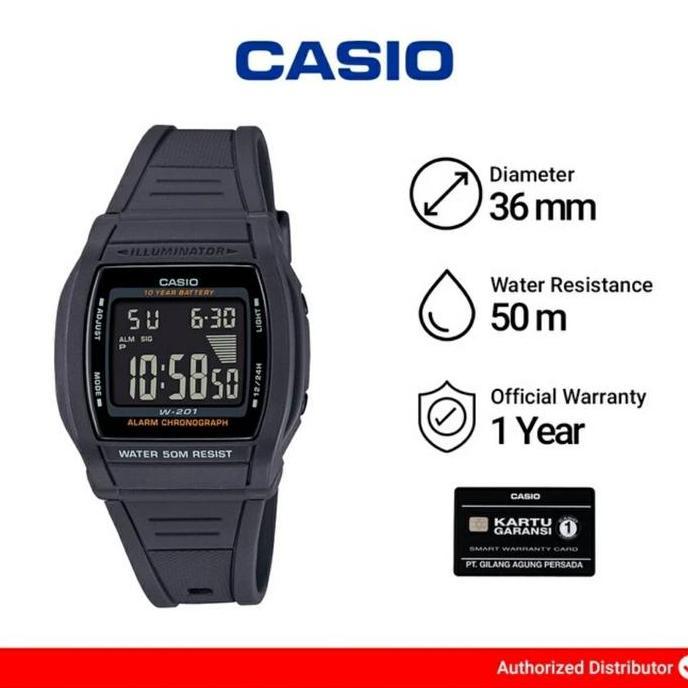 New JAM CASIO W-201-1BDF / W201 ORIGINAL BERGARANSI