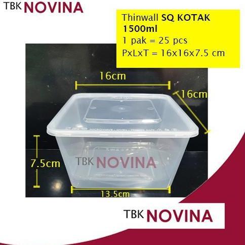 Diskon [25Pcs]Thinwall 1500Ml Square Food Container Box Tempat Makan Plastik Kotak Nasi Penyimpanan 
