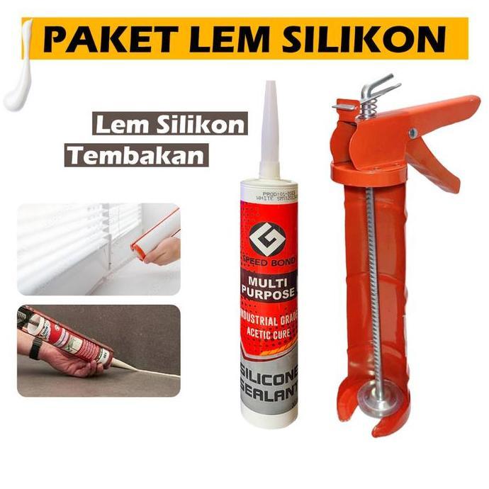 Paket Lem Silikon Kaca Akrilik / Alat Tembak Lem Silikon Akrilik / Tembakan Lem Kaca Aquarium / Temb