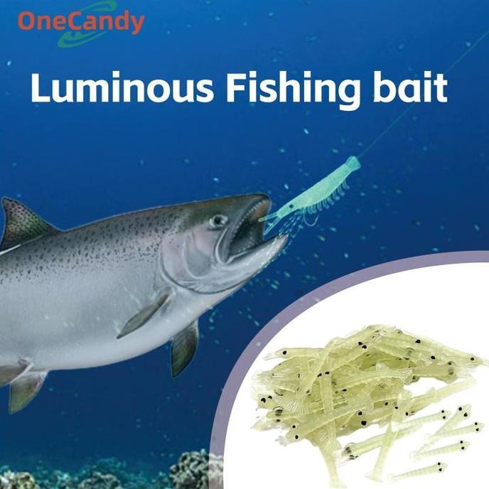 AHROKA 100PCS Umpan Pancing Udang Tiruan Kecil Bercahaya Soft Lure Udang Palsu Mancing 4CM Glowing I