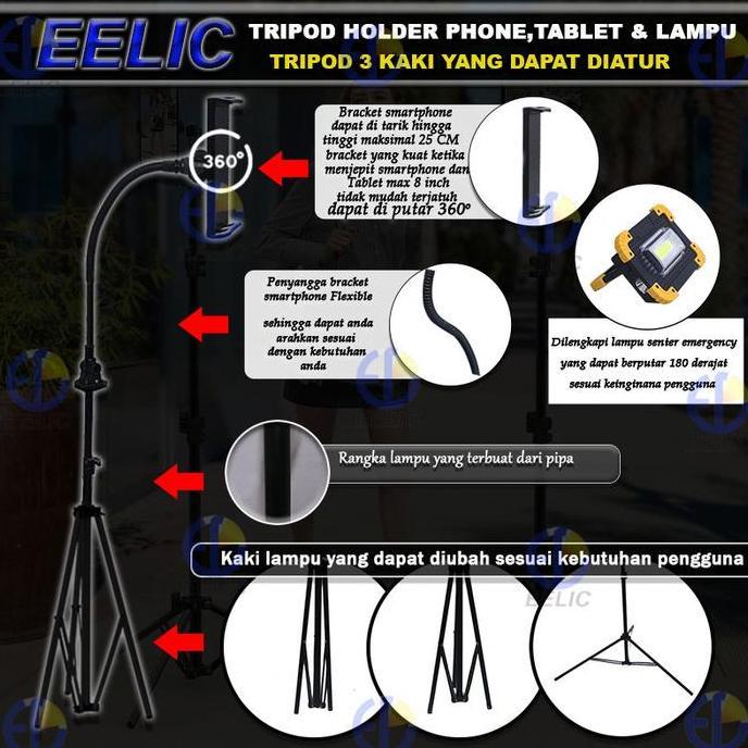 LORASTA EELIC ELC-J048 Tripod Handphone dan tablet outdoor & indoor memiliki 3 kaki yang bisa dipanj