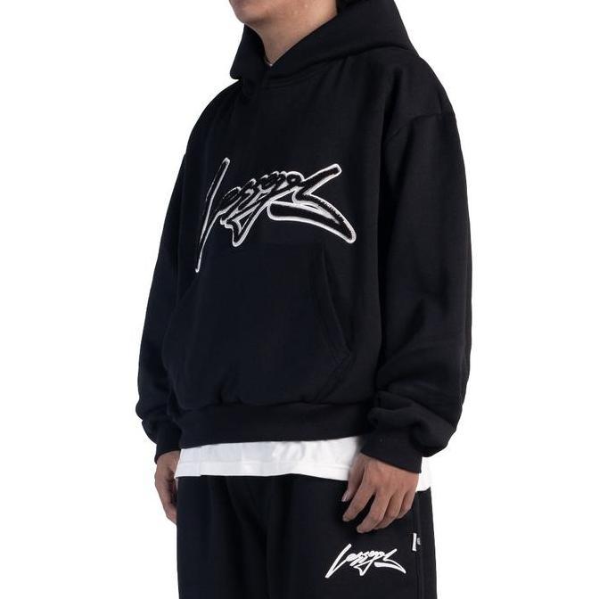 Lessegos Hoodie Boxy Fit Cyclone Embroidery Hitam 330 GSM