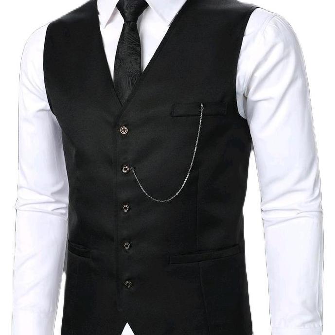 Vest Rompi Formal cowok Rompi setelan jas Polos Casual Pria Hitam Keren Keren Dewasa