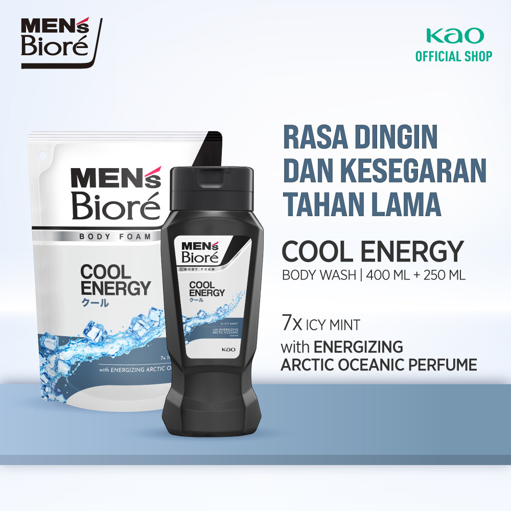 Men's Biore Sabun Mandi Cair Untuk Pria Cool Energy Strong Menthol Botol 250 ml + Refill 400 ml - Sa
