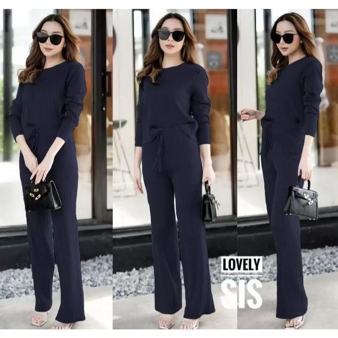 Pahseller_ - Pik - One Set Knit Queena Setelan Fashion Wanita Pakaian Setcel Rajut Bahan Premium