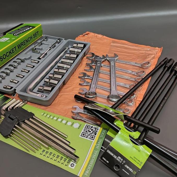 PAKET BENGKEL TEKIRO Kunci T Set 4 Pcs + Kunci Ring Pas 11 Pcs + Kunci Shock 27 Pcs - L Set 9 Pcs Pa