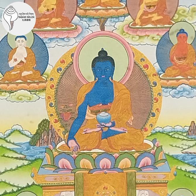 Lukisan Tibetan Print / Thangka Mini 8 Buddha Pengobatan