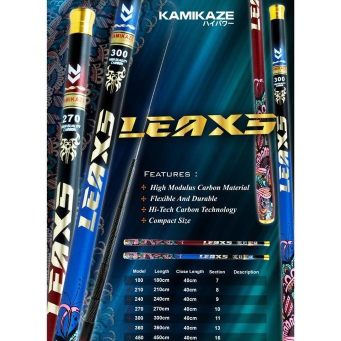 KAMIKAZE Joran Pancing Tegek LEAX 180cm - 450cm Hi-Carbon Blank Compact Size Kuat dan Ringan Joran P