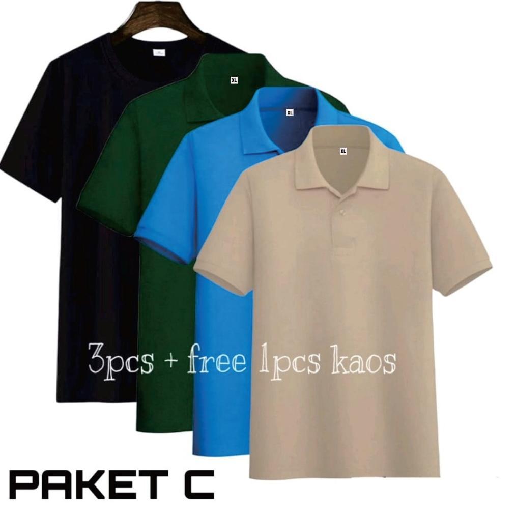 sale liso wear - 1Paket 3pcs110rb+free 1pcs Kaos Polos Hitam| Kaos Kerah Pria Poloshirt Lengan Pende