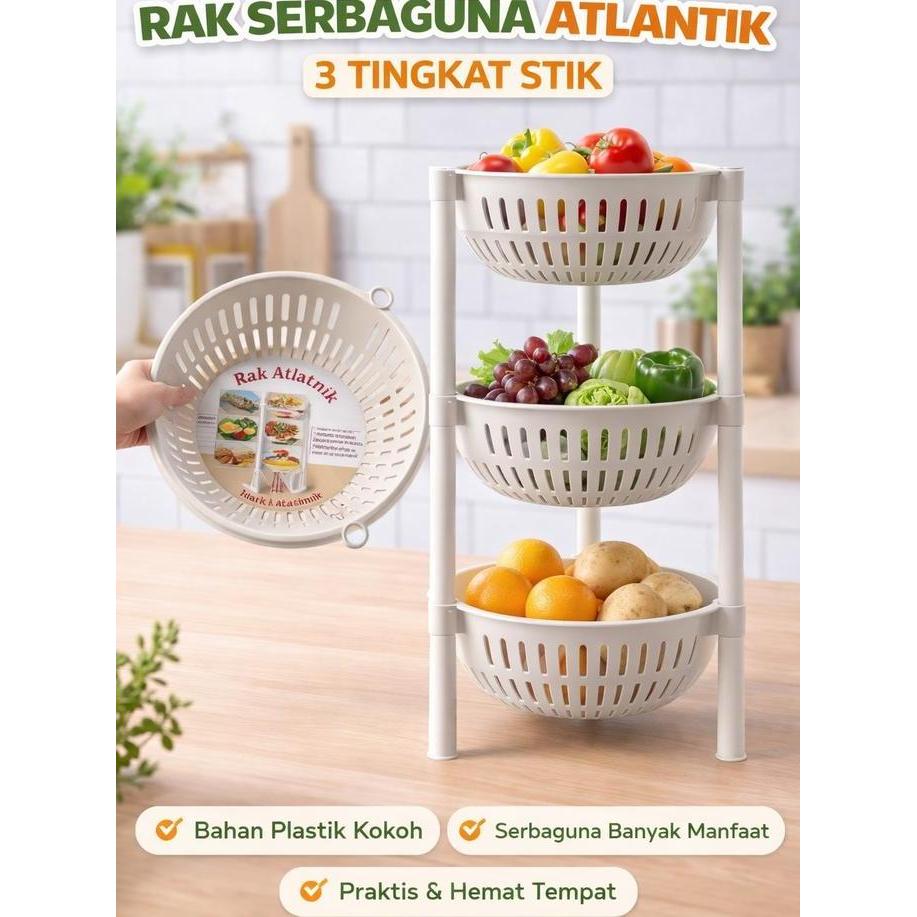 GAVANISHOPJAYA - RAK PLASTIK BULAT / RAK SERBAGUNA RAK BUAH 3 TINGKAT SERBAGUNA | RAK DAPUR MULTIFUN