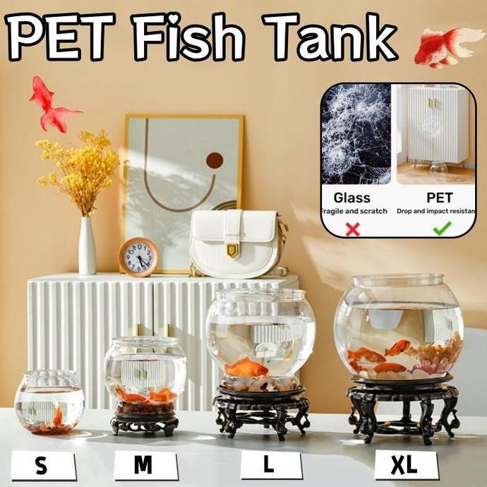 VIRYEOU Aquarium Bulat Fish Bowl Dengan Basis Estetik Kaca Ikan Hias Aquarium Bulat Aquarium Tank