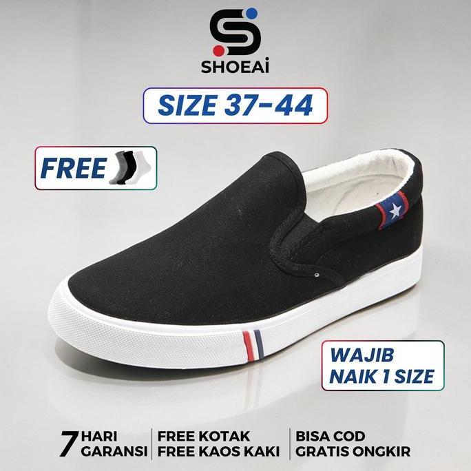 SHOEAI Star Slip On Sepatu Kasual Pria Wanita Trendy Sol Karet Flat