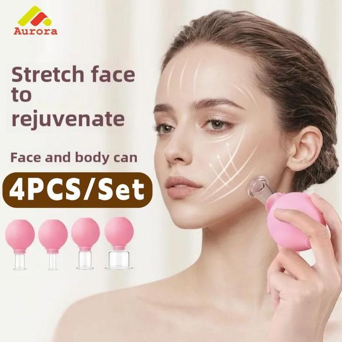 SASCALA 4PCS/Set Facial Cupping Cup Bekam Wajah Kaca Vakum untuk Lifting Kulit Wajah Perawatan Skinc