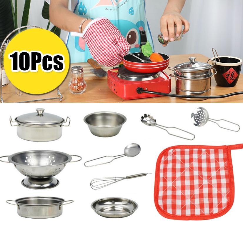 LIMITED 10Pcs Mainan Masak-Masak Stainless Anak Mainan Anak Dapur Set Stainless Kids House Kitchen T