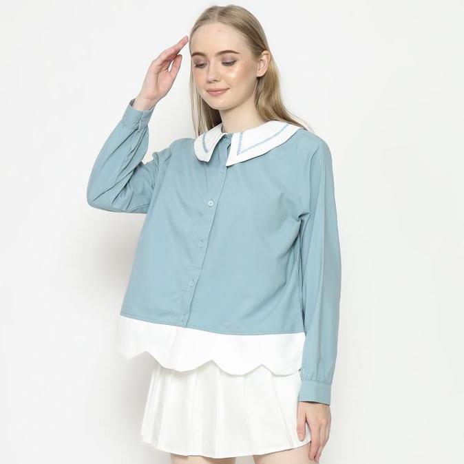 [ Senchi ] - Yumeko Two-Tone Shirt / Kemeja Halus Wanita Dua Warna / Atasan Kemeja Wanita Style Jepa