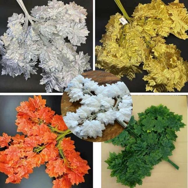 12 Cabang Daun Tangkai Maple Orange Artificial Sintetis Artificial  Plants Daun  Hias Plastik Daun  