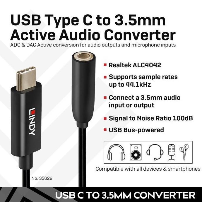 Lindy Usb Type C To Aux 3.5Mm Hifi Dac Active Audio Converter