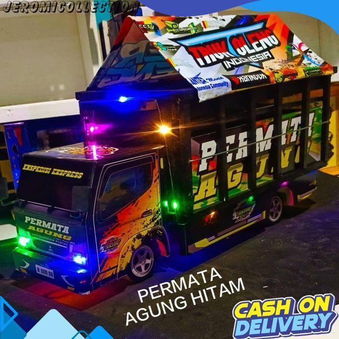 Miniatur Truk Oleng Kayu Besar 60Cm Full Lampu Terpal