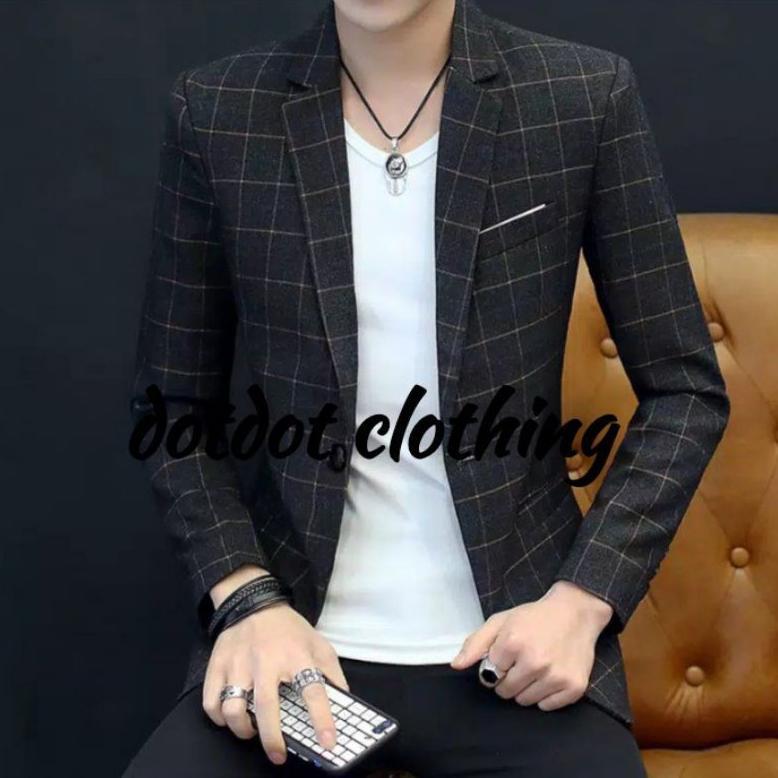 Free Ongkir Jas Tartan Pria  Jas Pria Motif Kotak  Jas Style Korea Blazer Kotak Blezer Formal Setela