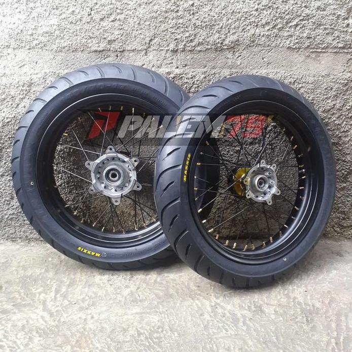 Ready Wheelset CRF 150 L Supermoto Velg 300 350 Ban 110 130 Tromol Gold Blck murah