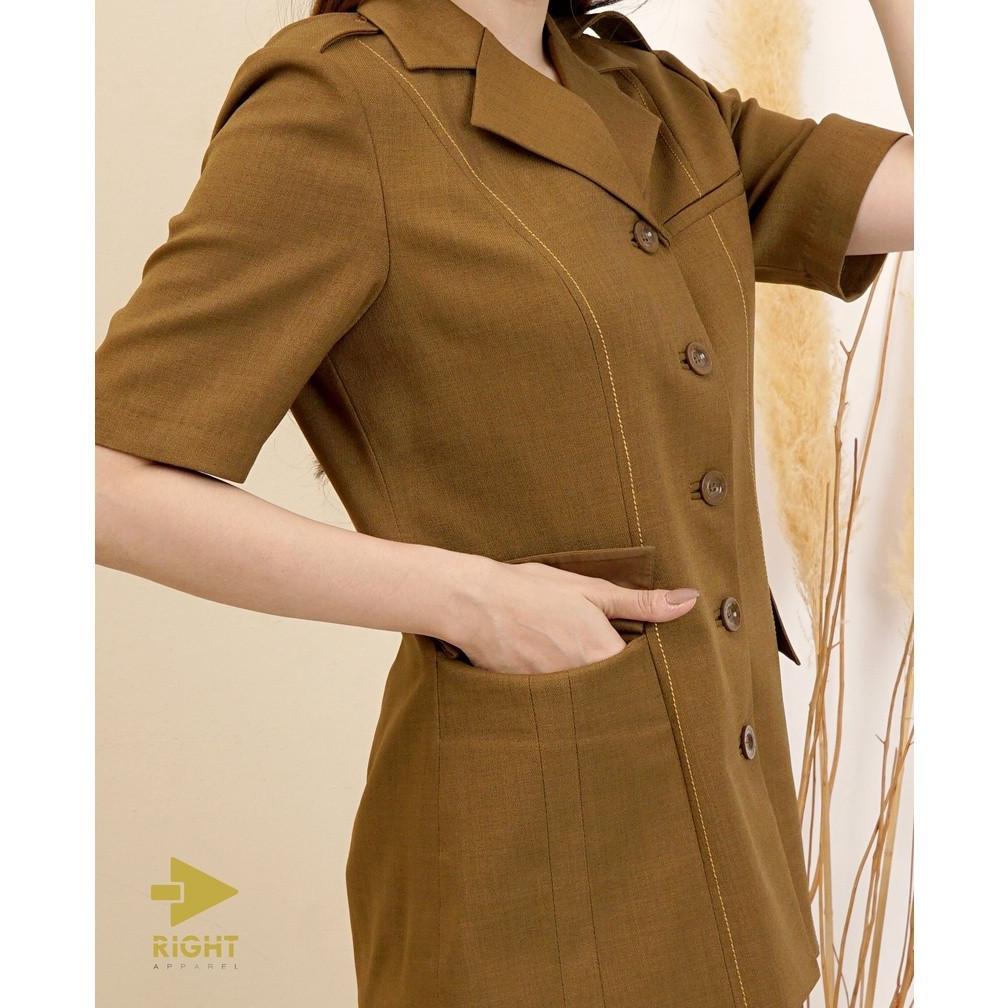 Best Seller Seragam Pns Id - Blazer Seragam Wanita Lengan Pendek Kerah Jas Kantong 3 Set Celana Panj