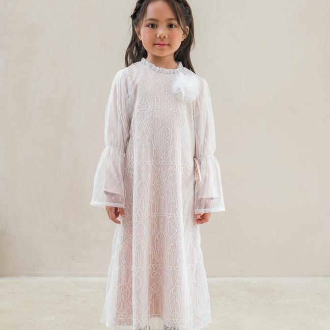 Little Glam Baju Muslim Anak Perempuan / Gamis Anak Putih / Baju Raya Anak - Ciara Dress