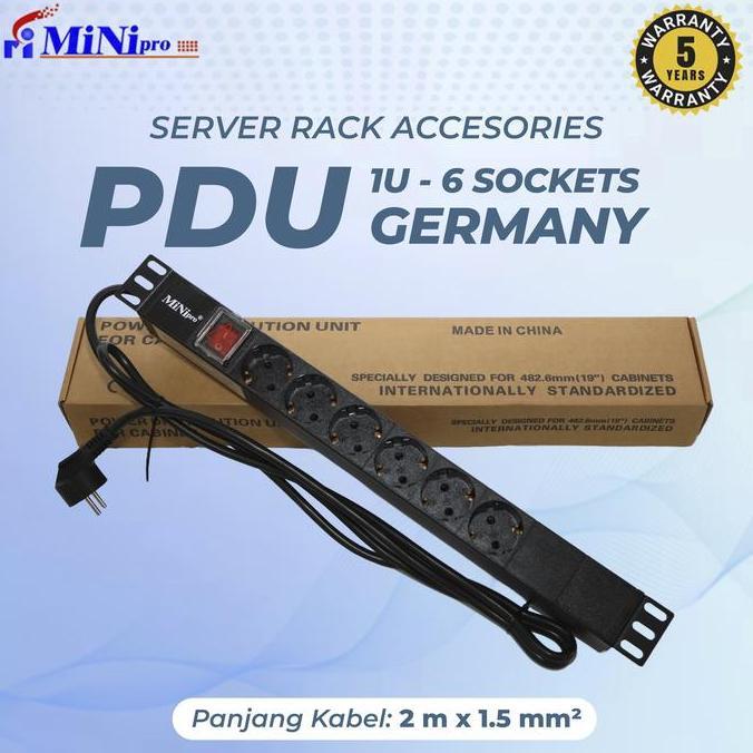 Grosir Minipro Power Distribution Unit Rack Server 6 Port Germany Socket 3500W/1U 6Way Pdu Germany/ 