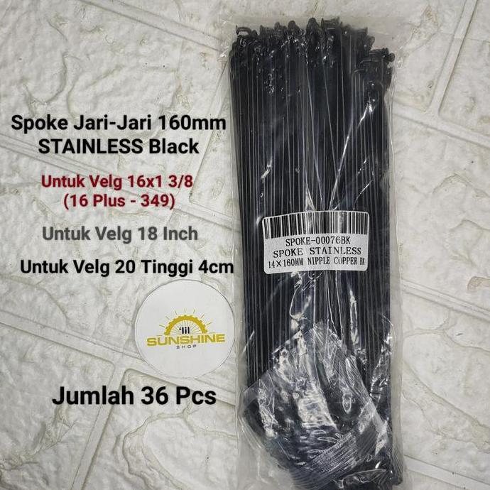 Spoke Ruji Jari 160 STAINLESS Black 160mm Rims Velg Sepeda 20 Murni Tinggi 4cm Dan 18 Dan 16 Plus Ju