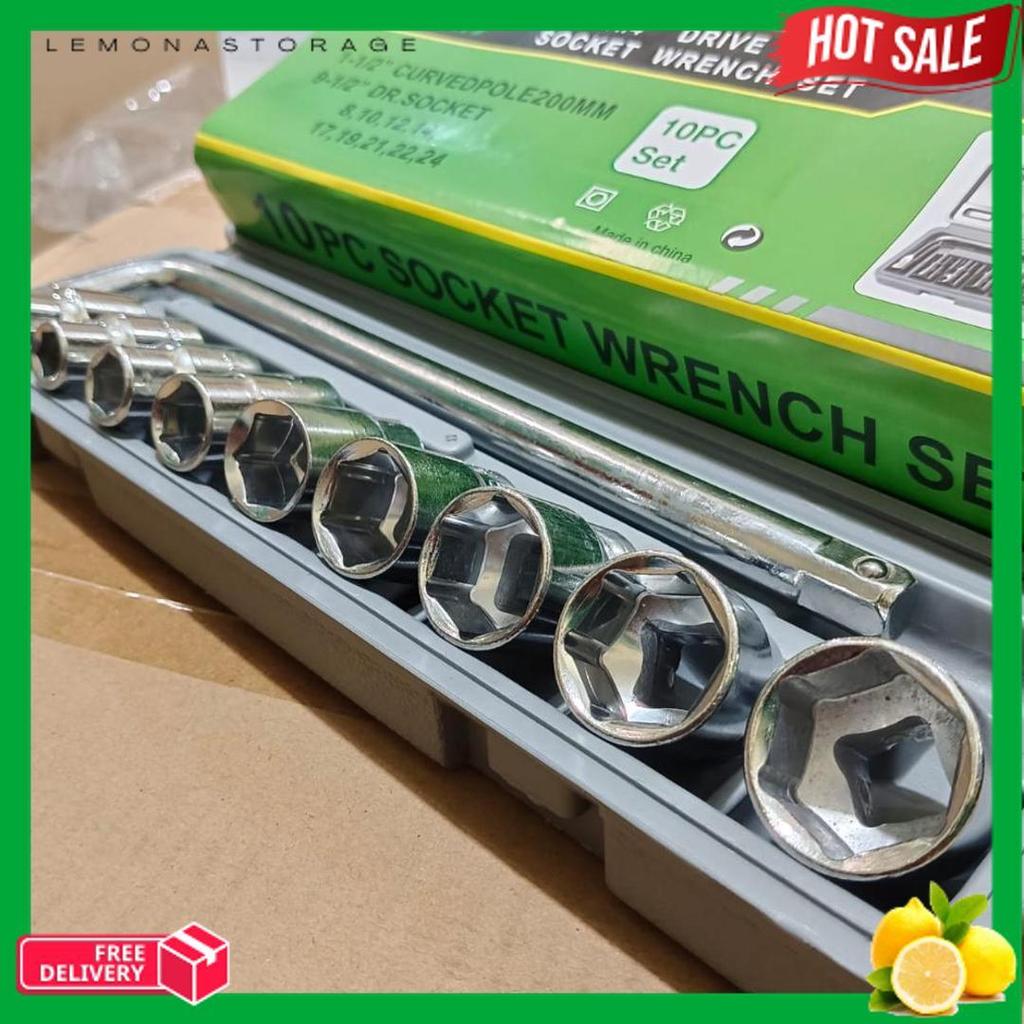 Cuci Gudang Kunci Shock Sok Set 10Pcs Ktp 1/2 "6 Pt Ukuran 8 - 24Mm - Kunci Socket Wrench Set 10 Pcs