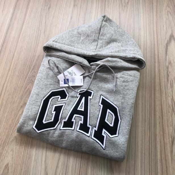 EXCLUSIVE GAP HOODIE SWEATER - JAKET GAP ABU TEKS BORDIR BAHAN TEBAL PREMIUM UKURAN M SAMPAI XXL